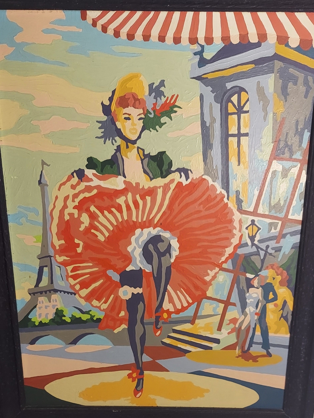 Vintage Boho Paint By Number Parisian Can-Can Dancer Featuring Eiffel Tower